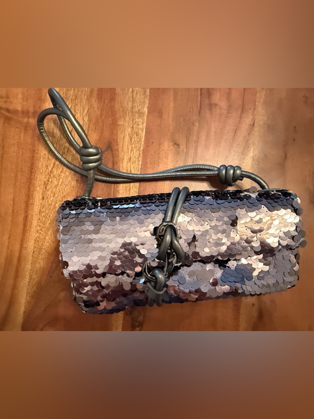 Sequin Crossbody Bag in Iridescent Silver-Gray